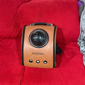 Portable Leather Sherpa Cat Carrier Backpack